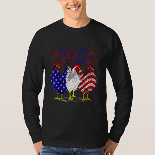 Chickens American Flag Patriotic Farmer Funny 4th  Tシャツ (正面)
