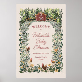 Chickens Barn Charming Farm Baby Shower Welcome ポスター