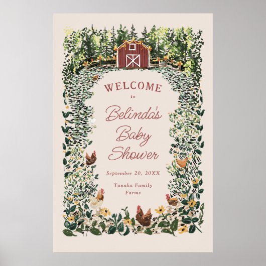 Chickens Barn Charming Farm Baby Shower Welcome ポスター (正面)