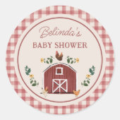 Chickens Barn Charming Farm Shower Gingham ラウンドシール (正面)