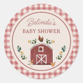 Chickens Barn Charming Farm Shower Gingham ラウンドシール
