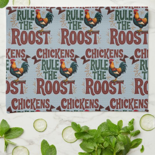 Chickens Rule the Roost Rustic Farm Illustration キッチンタオル (折り畳み)