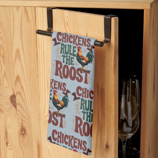 Chickens Rule the Roost Rustic Farm Illustration キッチンタオル (三つ折り)