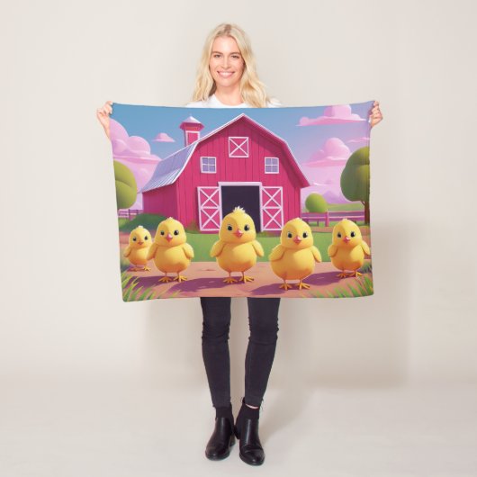 Chicks in Barnyard Happy Spring  フリースブランケット (インサイチュ)