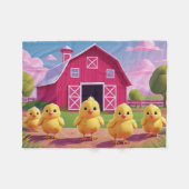 Chicks in Barnyard Happy Spring  フリースブランケット (正面(横))