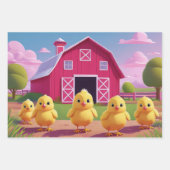 Chicks in Barnyard Happy Spring  ラッピングペーパーシート (正面3)