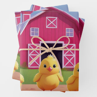 Chicks in Barnyard Happy Spring  ラッピングペーパーシート