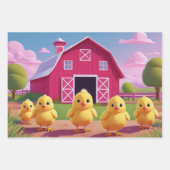 Chicks in Barnyard Happy Spring  ラッピングペーパーシート (正面)