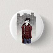 chico escuchando música 缶バッジ (正面)