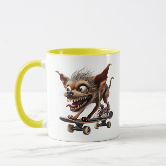 Chien au regard fou en mode skate. マグカップ (左)