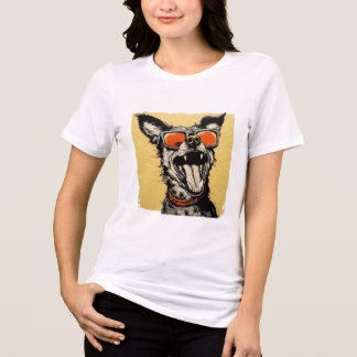 Chien Cool avec Lunettes - POP ART トライブレンドTシャツ