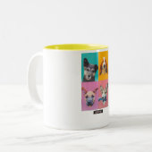 chien en sticker sur tasse jaune ツートーンマグカップ (正面左)