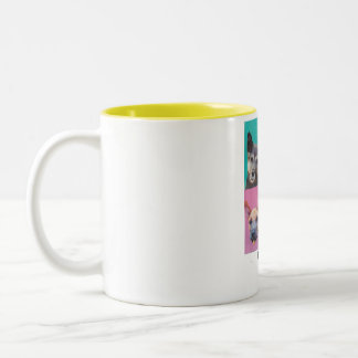 chien en sticker sur tasse jaune ツートーンマグカップ