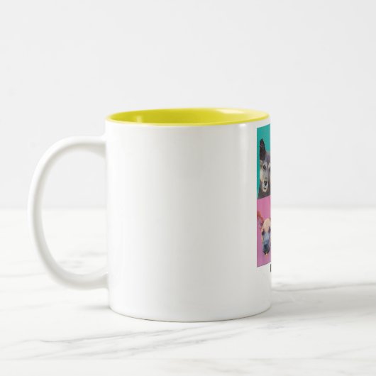 chien en sticker sur tasse jaune ツートーンマグカップ (左)