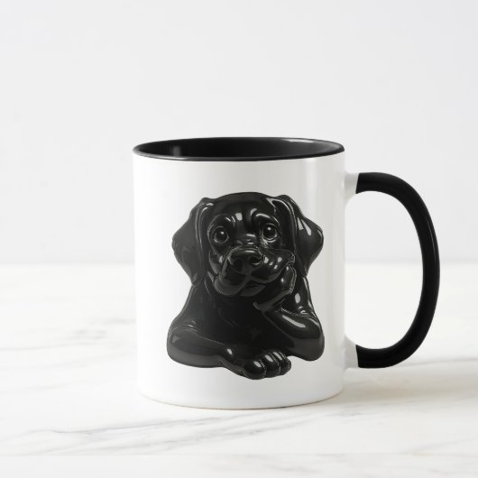 Chien noir cartoon au regard attendrissants en 3D. マグカップ (右)