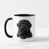 Chien noir cartoon au regard attendrissants en 3D. マグカップ (左)