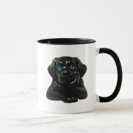 Chien noir cartoon pensif en 3D. マグカップ