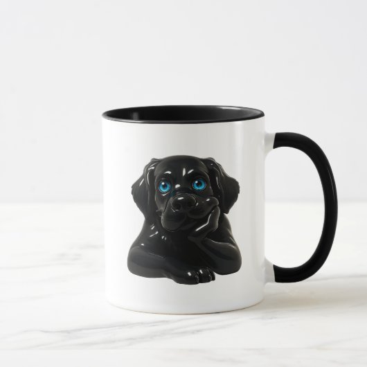 Chien noir cartoon pensif en 3D. マグカップ (右)