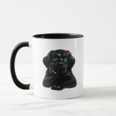 Chien noir cartoon pensif en 3D. マグカップ (左)