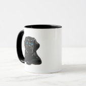 Chien noir cartoon pensif en 3D. マグカップ (正面左)
