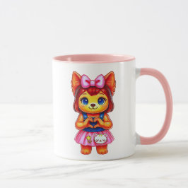 Chienne Kawaii Nœud Rose マグカップ