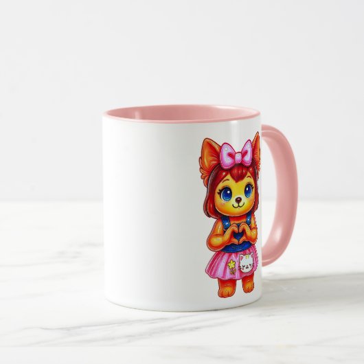 Chienne Kawaii Nœud Rose マグカップ (正面右)