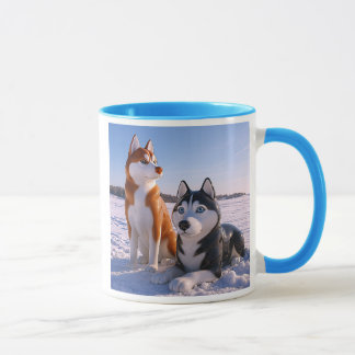 Chiens Huskys dans un paysage enneigé. マグカップ