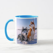 Chiens Huskys dans un paysage enneigé. マグカップ (左)