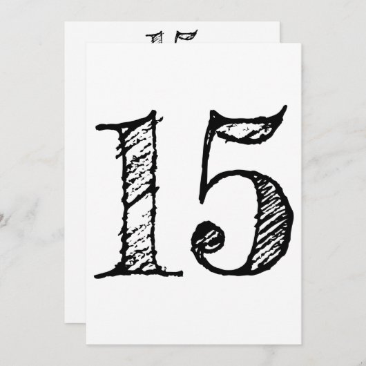 chiffre 15 numéro quinze manuscrit géant 招待状 (正面/裏面)