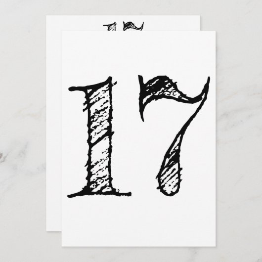 chiffre 17 numéro dix-sept manuscrit géant 招待状 (正面/裏面)