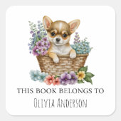chihuahua子犬のフローラバスケットこの本は属している スクエアシール (正面)