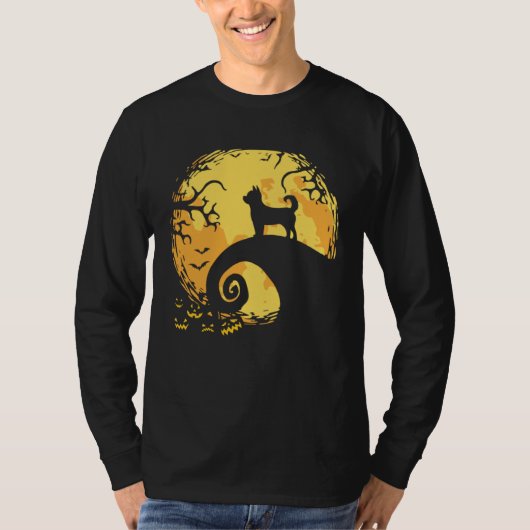 Chihuahua and Moon Silhouette Dog  Halloween Tシャツ (正面)