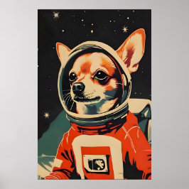 Chihuahua Astronaut Poster, Chihuahua Retro Print ポスター