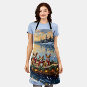 Chihuahua Christmas Boat Holiday エプロン (着用した状態)