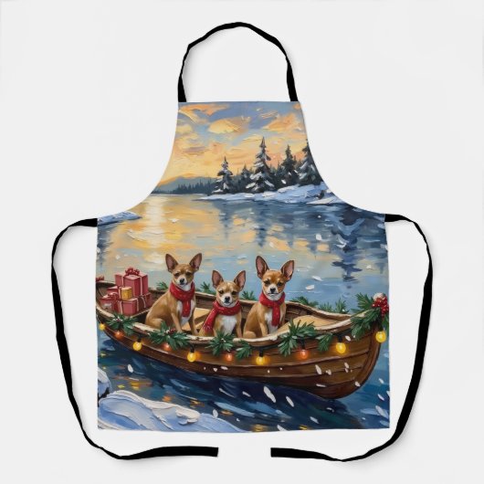 Chihuahua Christmas Boat Holiday エプロン (正面)