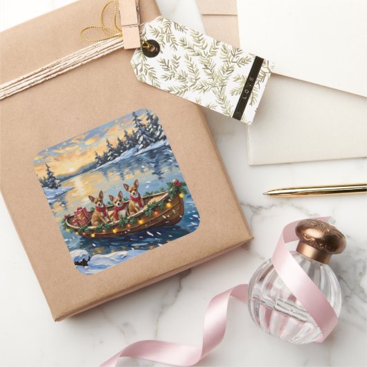 Chihuahua Christmas Boat Holiday スクエアシール (ギフト)