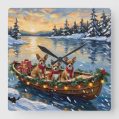Chihuahua Christmas Boat Holiday スクエア壁時計 (正面)