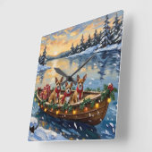 Chihuahua Christmas Boat Holiday スクエア壁時計 (傾斜)