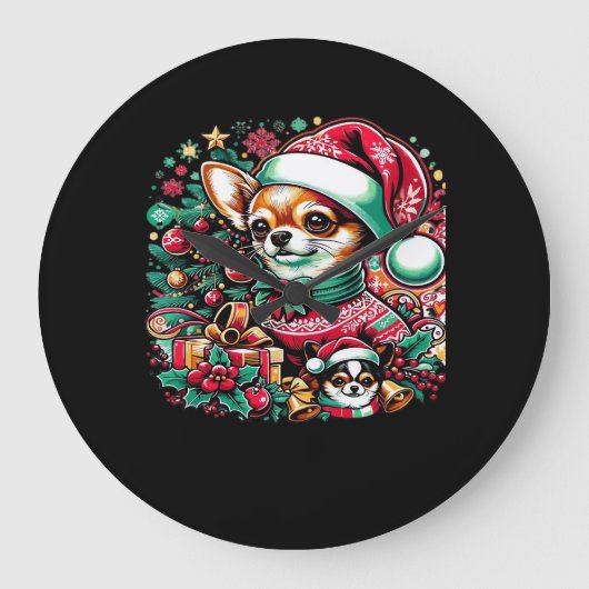 Chihuahua Christmas Cheer! Classic T-Shirt ラージ壁時計 (正面)
