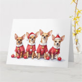 Chihuahua Christmas Dress Santa Hat カード (黄色い花)