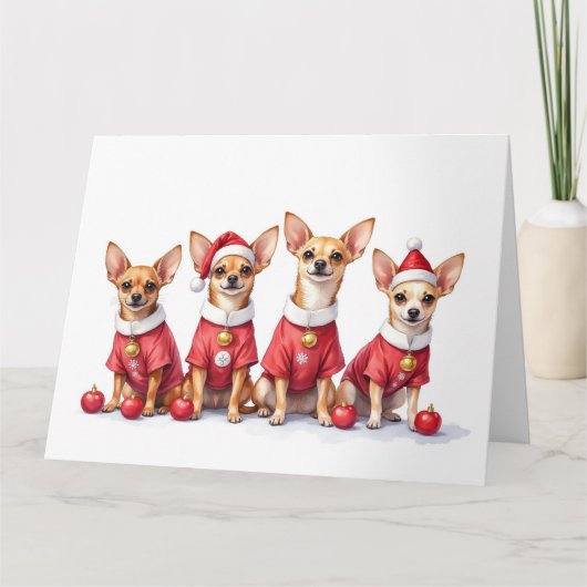 Chihuahua Christmas Dress Santa Hat カード (正面)