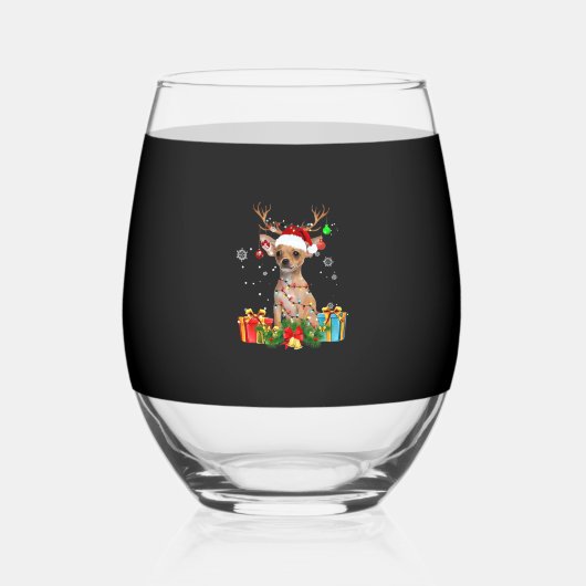 Chihuahua Christmas Lights Santa Oversized T-Shirt ステムなしワイングラス (正面)
