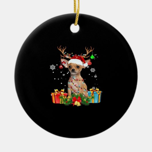 Chihuahua Christmas Lights Santa Oversized T-Shirt セラミックオーナメント (正面)