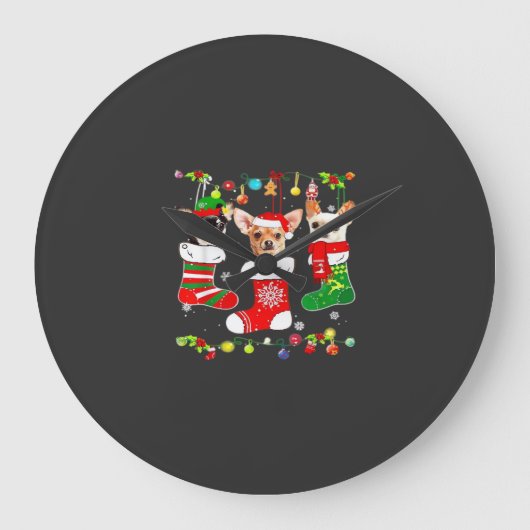 Chihuahua Christmas Lights Xmas Dog Classic T-Shir ラージ壁時計 (正面)