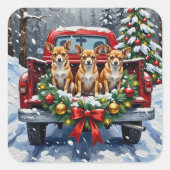 Chihuahua Christmas Red Truck Holiday スクエアシール (正面)