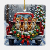 Chihuahua Christmas Red Truck Holiday セラミックオーナメント (裏面)