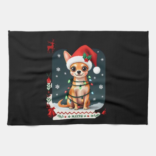Chihuahua Christmas Santa Ugly Sweater Dog Lover X キッチンタオル (横)