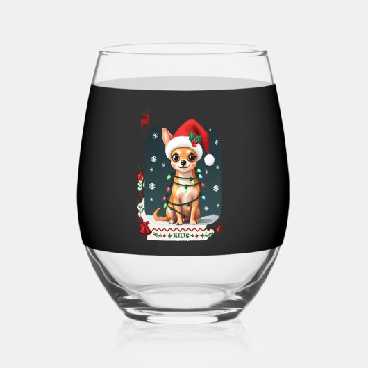 Chihuahua Christmas Santa Ugly Sweater Dog Lover X ステムなしワイングラス (正面)