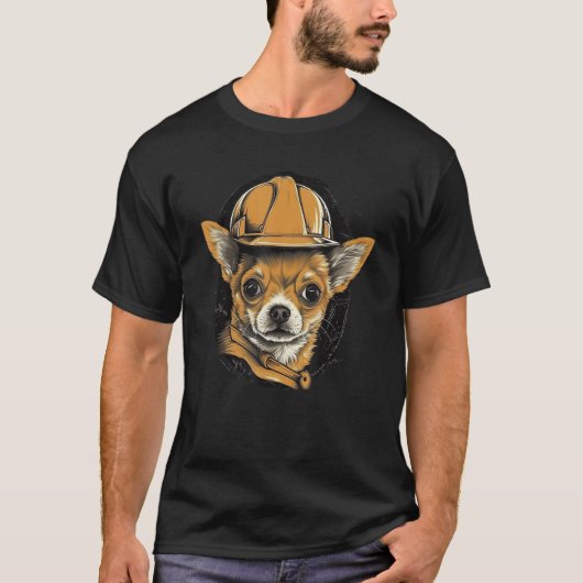 Chihuahua Construction Worker Construction Excavat Tシャツ (正面)