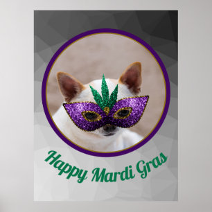 Chihuahua cute Happy Mardi Gras sparkly mask photo ポスター